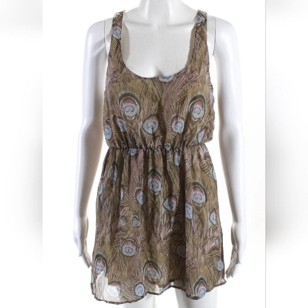 Show Me Your Mumu Peacock Feather Print Mini Dress, S, EUC